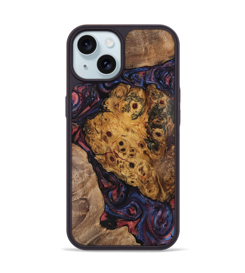 iPhone 15 Wood+Resin Phone Case - Tatum (Red, 721927)