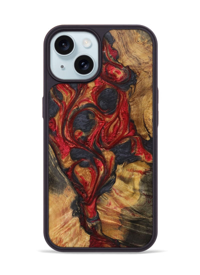 iPhone 15 Wood+Resin Phone Case - Lindsay (Red, 721932)