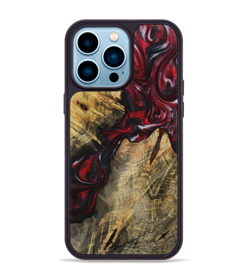 iPhone 14 Pro Max Wood+Resin Phone Case - Susan (Red, 721934)