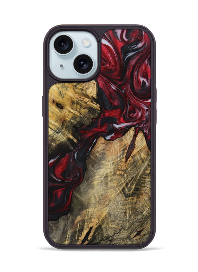 iPhone 15 Wood+Resin Phone Case - Susan (Red, 721934)