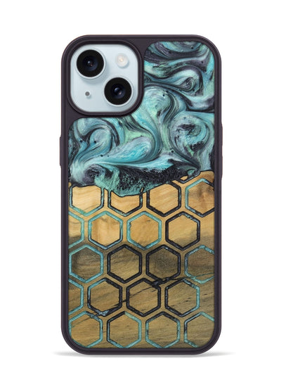 iPhone 15 Wood+Resin Phone Case - Estelle (Pattern, 721945)