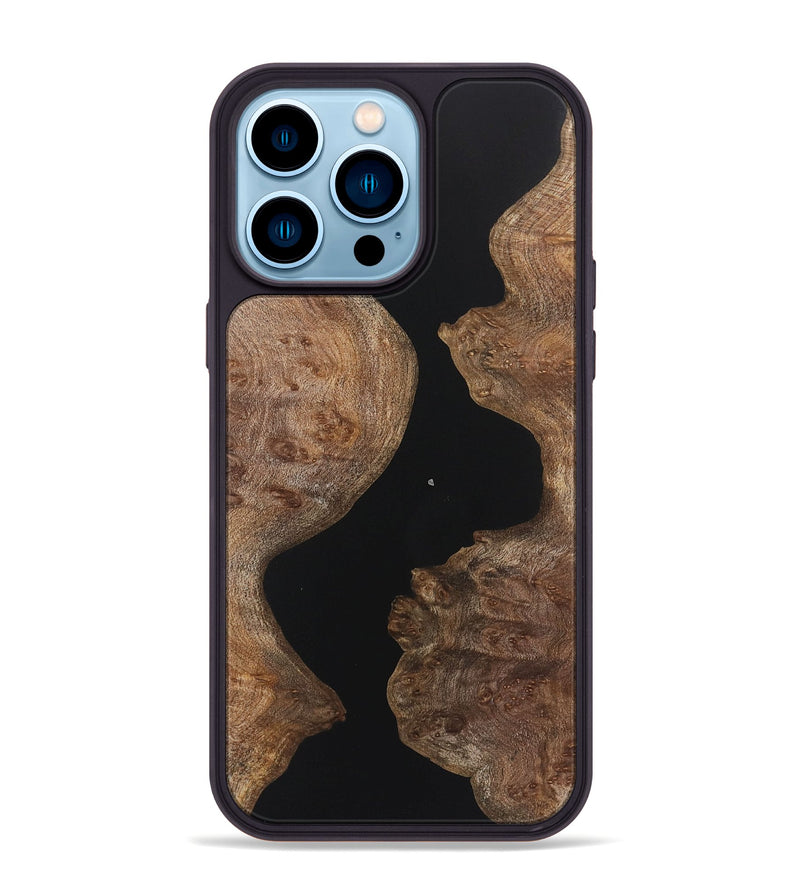 iPhone 14 Pro Max Wood+Resin Phone Case - Amy (Pure Black, 721988)