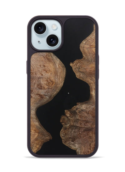 iPhone 15 Wood+Resin Phone Case - Amy (Pure Black, 721988)