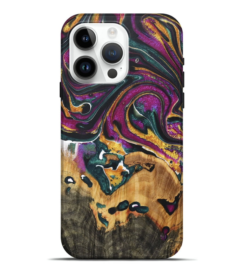 iPhone 15 Pro Max Wood+Resin Live Edge Phone Case - Catalina (Teal & Gold, 722011)