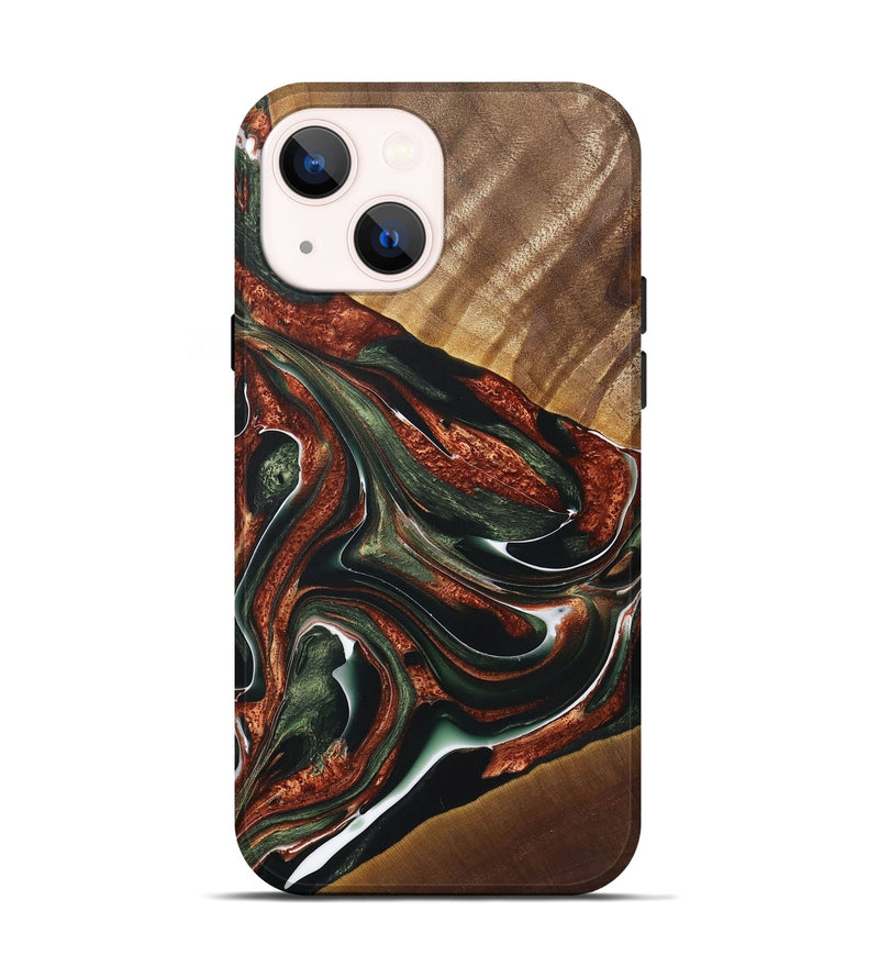 iPhone 14 Wood+Resin Live Edge Phone Case - Latonya (Teal & Gold, 722012)