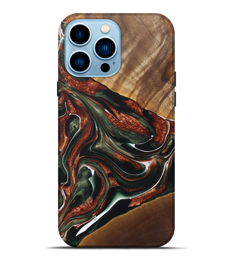 iPhone 14 Pro Max Wood+Resin Live Edge Phone Case - Latonya (Teal & Gold, 722012)