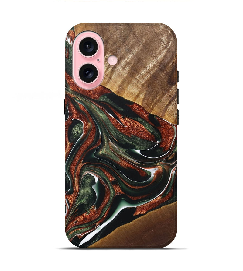 iPhone 16 Wood+Resin Live Edge Phone Case - Latonya (Teal & Gold, 722012)