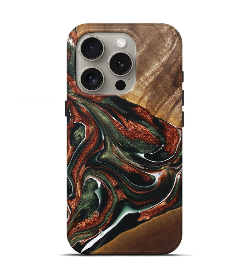 iPhone 16 Pro Wood+Resin Live Edge Phone Case - Latonya (Teal & Gold, 722012)