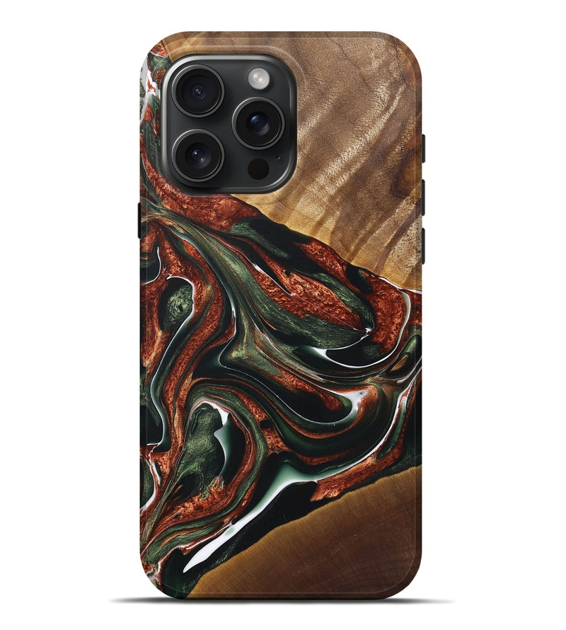 iPhone 16 Pro Max Wood+Resin Live Edge Phone Case - Latonya (Teal & Gold, 722012)