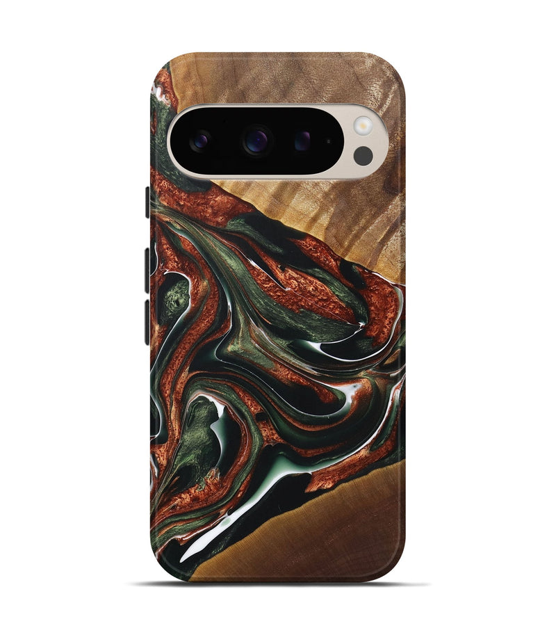 Pixel 9 Wood+Resin Live Edge Phone Case - Latonya (Teal & Gold, 722012)