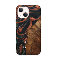 iPhone 14 Wood+Resin Live Edge Phone Case - Joshua (Teal & Gold, 722013)