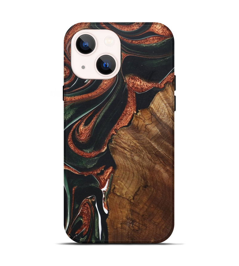 iPhone 14 Wood+Resin Live Edge Phone Case - Joshua (Teal & Gold, 722013)