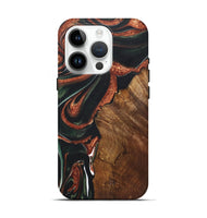 iPhone 15 Pro Wood+Resin Live Edge Phone Case - Joshua (Teal & Gold, 722013)