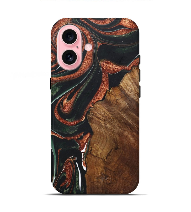 iPhone 16 Wood+Resin Live Edge Phone Case - Joshua (Teal & Gold, 722013)