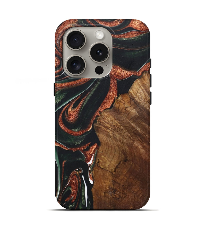 iPhone 16 Pro Wood+Resin Live Edge Phone Case - Joshua (Teal & Gold, 722013)