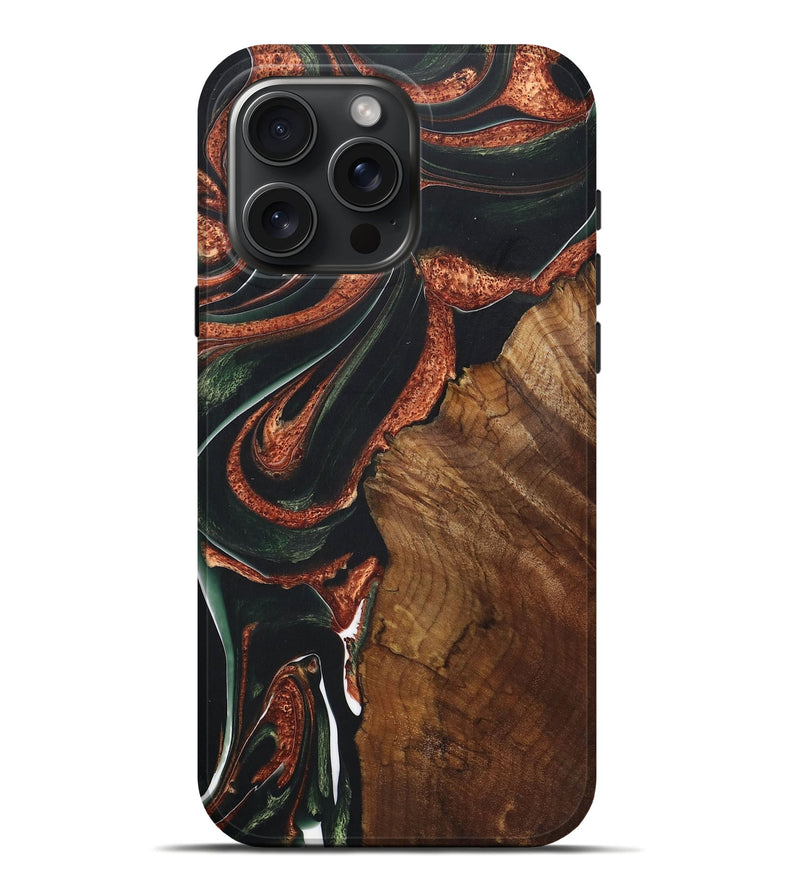 iPhone 16 Pro Max Wood+Resin Live Edge Phone Case - Joshua (Teal & Gold, 722013)