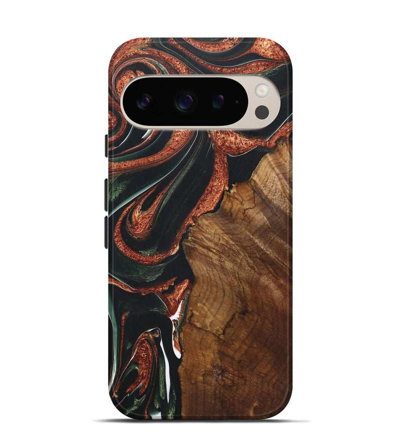 Pixel 9 Pro Wood+Resin Live Edge Phone Case - Joshua (Teal & Gold, 722013)