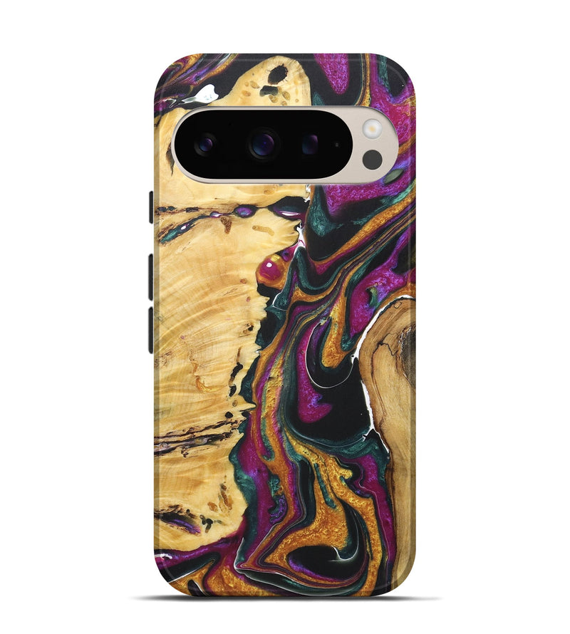 Pixel 9 Pro Wood+Resin Live Edge Phone Case - Laurence (Teal & Gold, 722014)