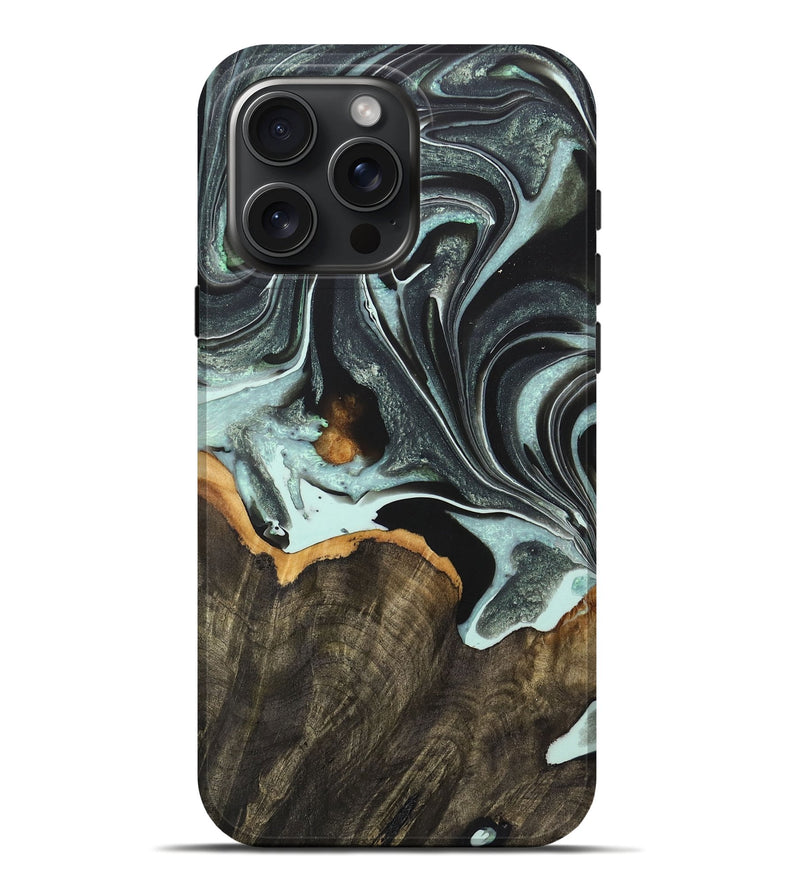 iPhone 16 Pro Max Wood+Resin Live Edge Phone Case - April (Green, 722015)