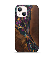 iPhone 14 Wood+Resin Live Edge Phone Case - Perla (Teal & Gold, 722016)