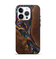 iPhone 15 Pro Wood+Resin Live Edge Phone Case - Perla (Teal & Gold, 722016)