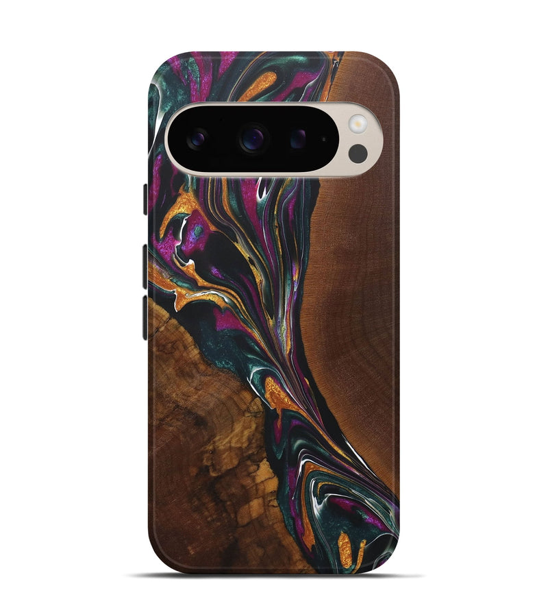 Pixel 9 Pro Wood+Resin Live Edge Phone Case - Perla (Teal & Gold, 722016)