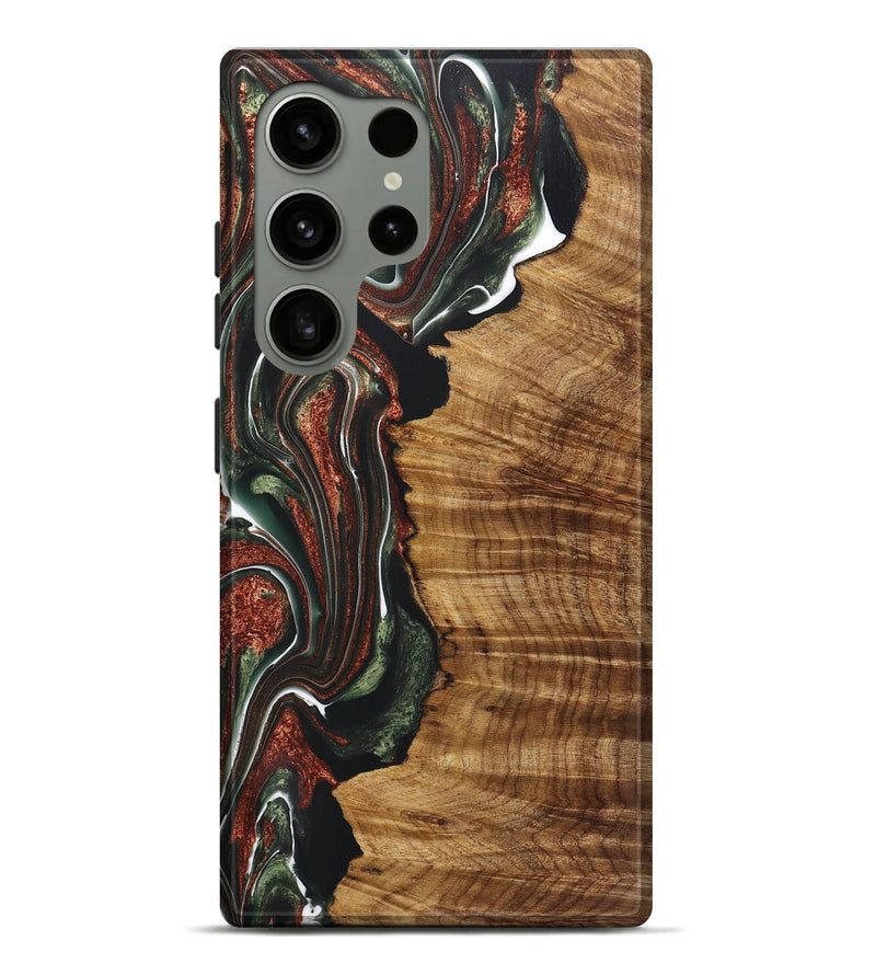 Galaxy S24 Ultra Wood+Resin Live Edge Phone Case - Angeline (Teal & Gold, 722017)