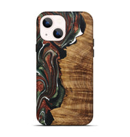 iPhone 14 Wood+Resin Live Edge Phone Case - Angeline (Teal & Gold, 722017)