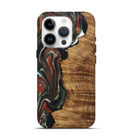 iPhone 15 Pro Wood+Resin Live Edge Phone Case - Angeline (Teal & Gold, 722017)