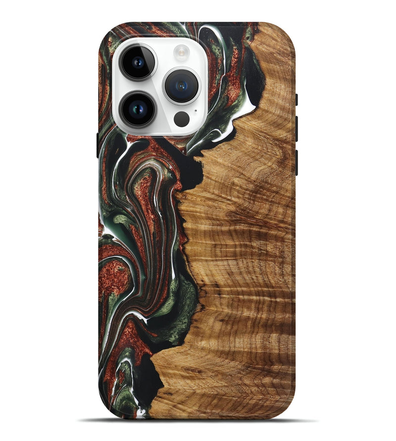 iPhone 15 Pro Max Wood+Resin Live Edge Phone Case - Angeline (Teal & Gold, 722017)