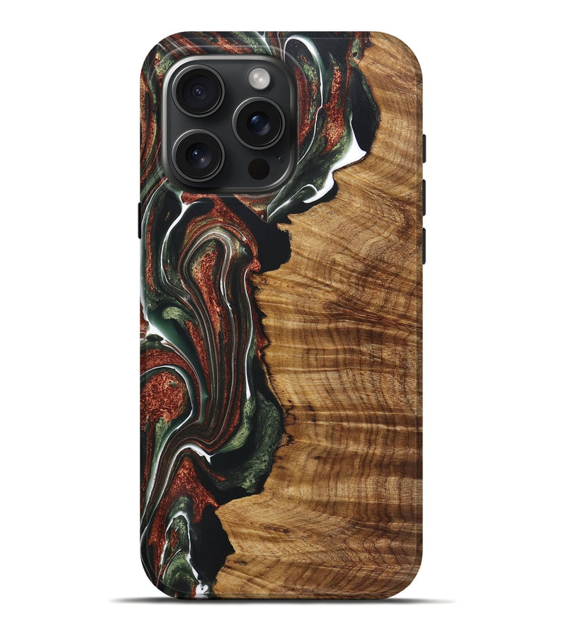 iPhone 16 Pro Max Wood+Resin Live Edge Phone Case - Angeline (Teal & Gold, 722017)