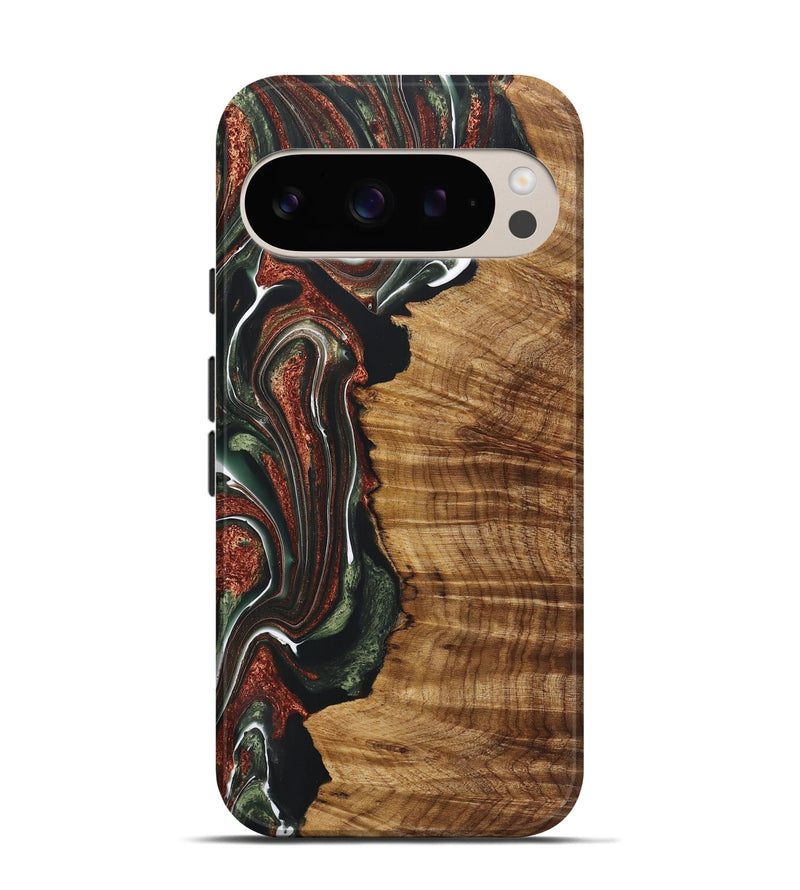 Pixel 9 Wood+Resin Live Edge Phone Case - Angeline (Teal & Gold, 722017)