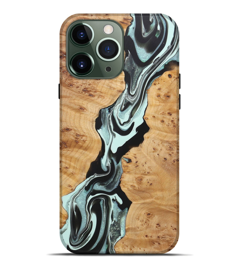 iPhone 13 Pro Max Wood+Resin Live Edge Phone Case - Estelle (Green, 722018)