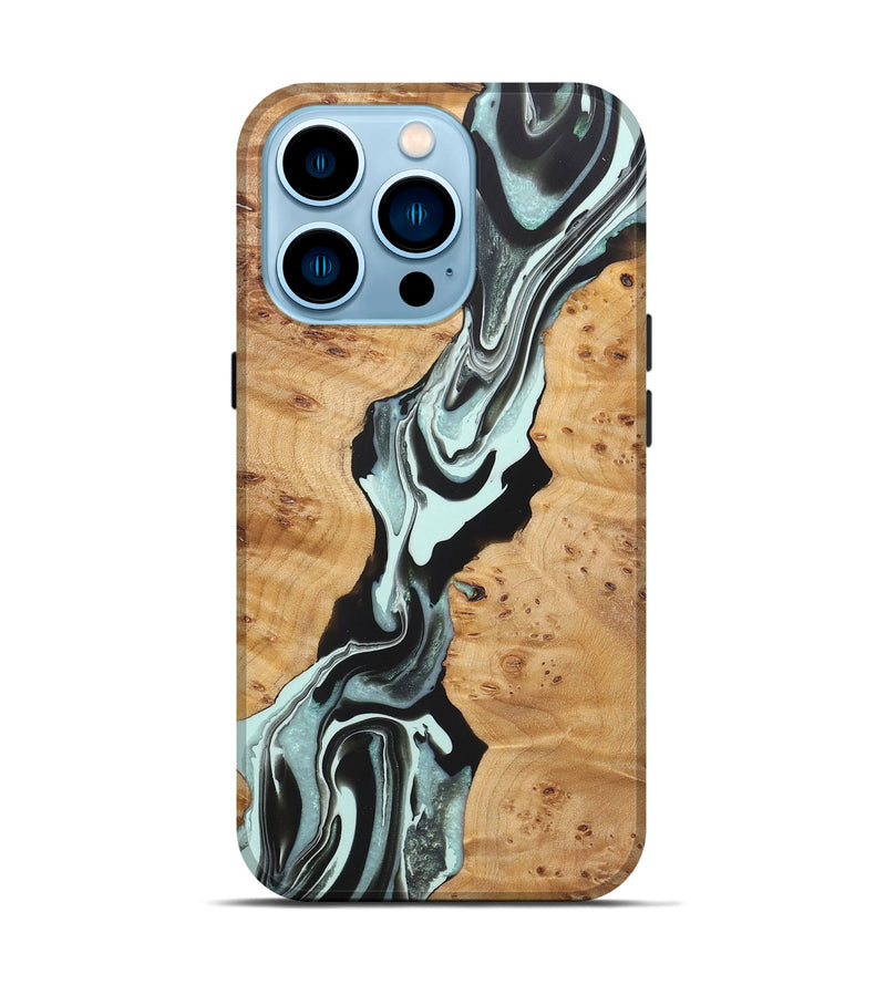 iPhone 14 Pro Wood+Resin Live Edge Phone Case - Estelle (Green, 722018)