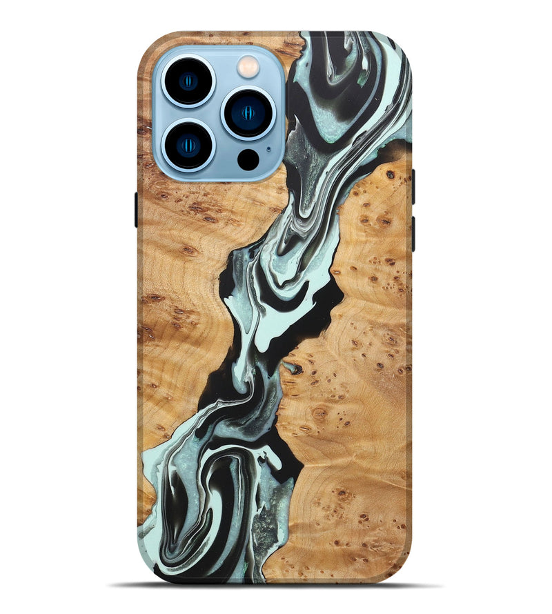 iPhone 14 Pro Max Wood+Resin Live Edge Phone Case - Estelle (Green, 722018)