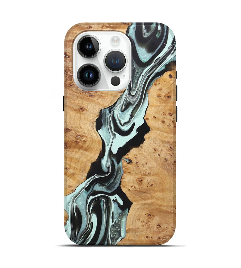 iPhone 15 Pro Wood+Resin Live Edge Phone Case - Estelle (Green, 722018)