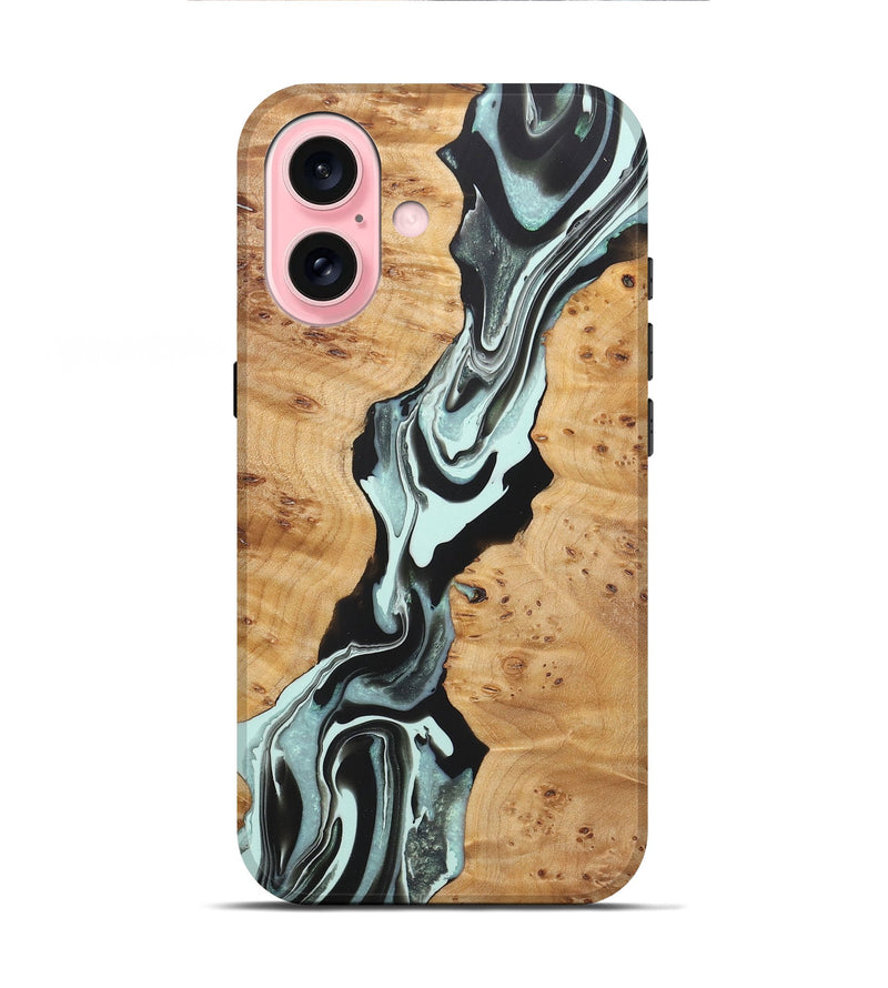 iPhone 16 Wood+Resin Live Edge Phone Case - Estelle (Green, 722018)