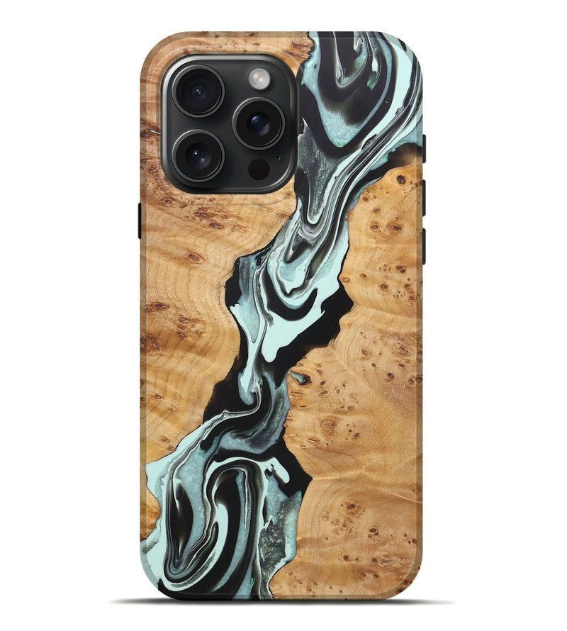 iPhone 16 Pro Max Wood+Resin Live Edge Phone Case - Estelle (Green, 722018)