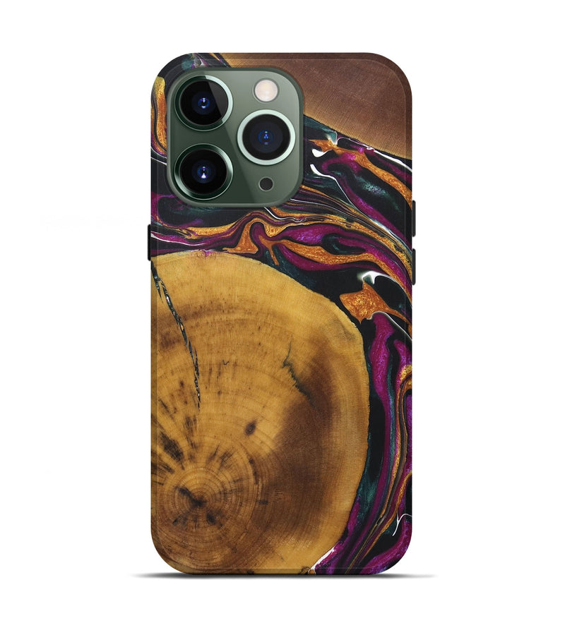 iPhone 13 Pro Wood+Resin Live Edge Phone Case - Sutton (Teal & Gold, 722019)