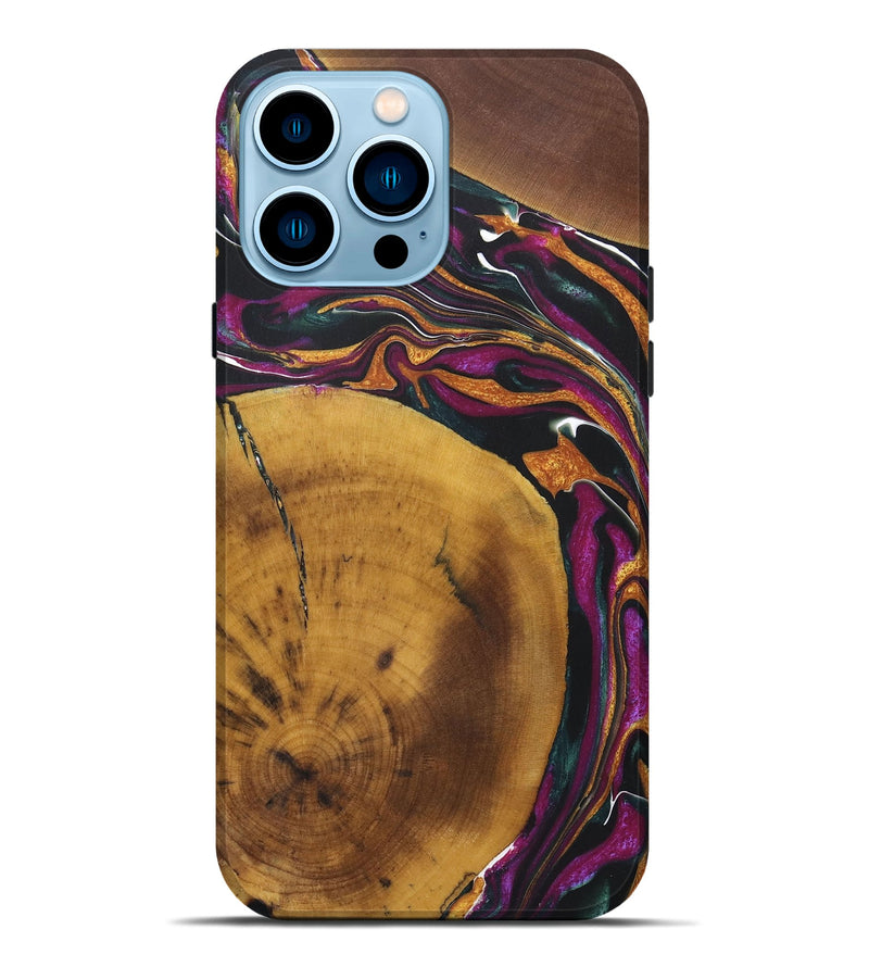 iPhone 14 Pro Max Wood+Resin Live Edge Phone Case - Sutton (Teal & Gold, 722019)