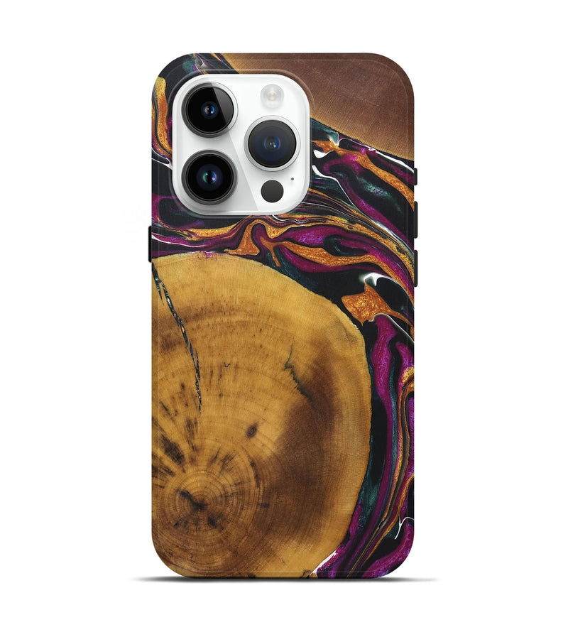 iPhone 15 Pro Wood+Resin Live Edge Phone Case - Sutton (Teal & Gold, 722019)