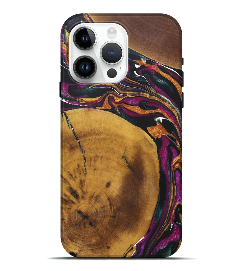 iPhone 15 Pro Max Wood+Resin Live Edge Phone Case - Sutton (Teal & Gold, 722019)