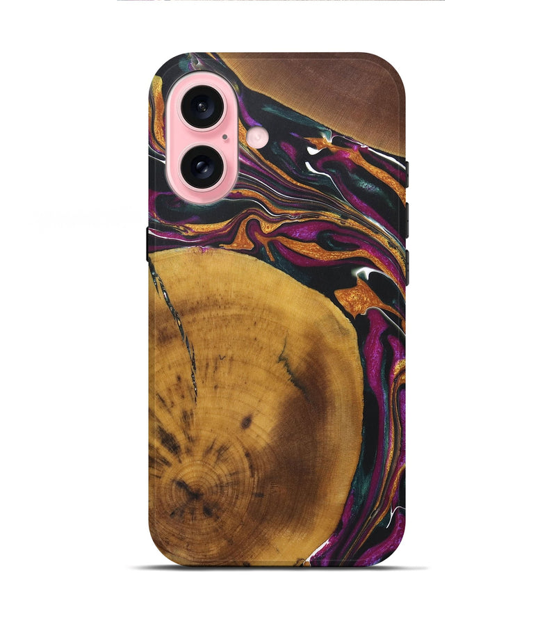 iPhone 16 Wood+Resin Live Edge Phone Case - Sutton (Teal & Gold, 722019)