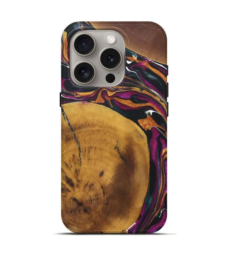 iPhone 16 Pro Wood+Resin Live Edge Phone Case - Sutton (Teal & Gold, 722019)