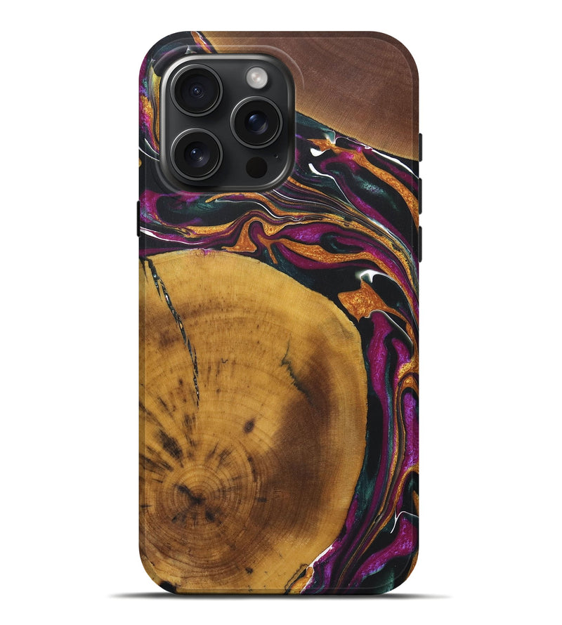 iPhone 16 Pro Max Wood+Resin Live Edge Phone Case - Sutton (Teal & Gold, 722019)