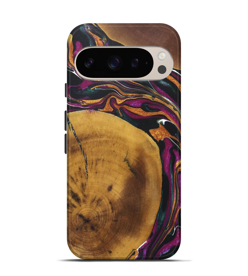 Pixel 9 Wood+Resin Live Edge Phone Case - Sutton (Teal & Gold, 722019)