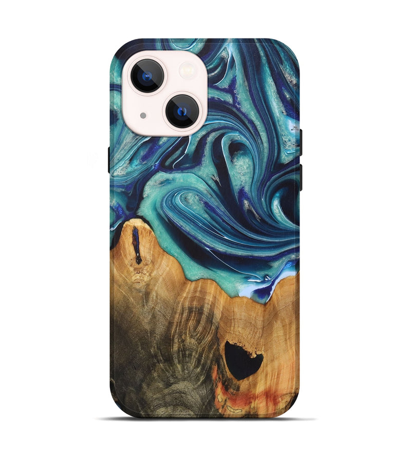 iPhone 14 Wood+Resin Live Edge Phone Case - Odin (Blue, 722021)