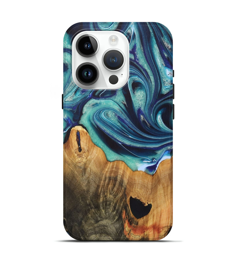 iPhone 15 Pro Wood+Resin Live Edge Phone Case - Odin (Blue, 722021)