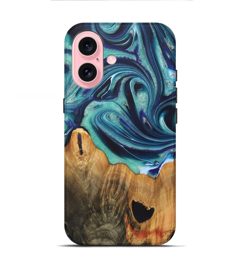 iPhone 16 Wood+Resin Live Edge Phone Case - Odin (Blue, 722021)