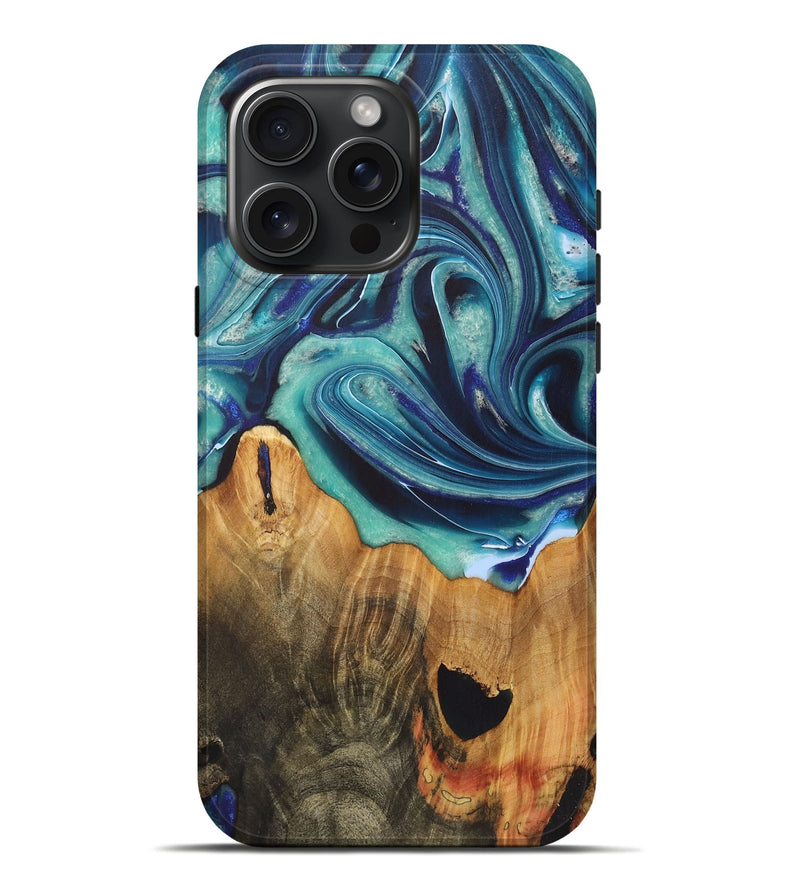 iPhone 16 Pro Max Wood+Resin Live Edge Phone Case - Odin (Blue, 722021)